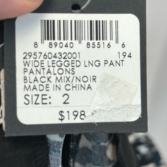 Club Monaco Abstract Print Wide Leg Pleated Front Trouser Pant - Black - size 2 - Picture 6 of 9